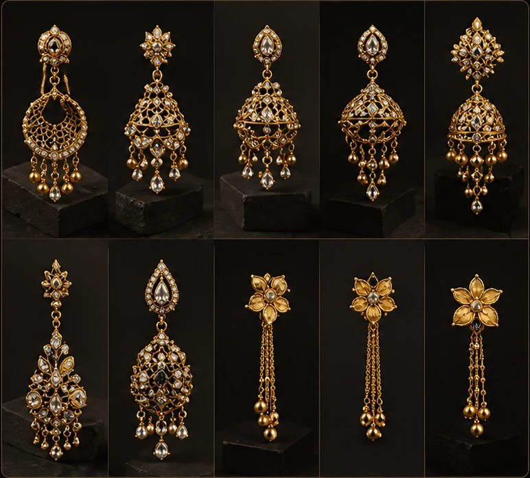Detailed gold earring craftsmanship and finishing references