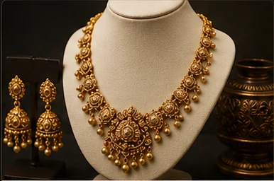 Gold necklace set and earrings for jewellery trade range planning